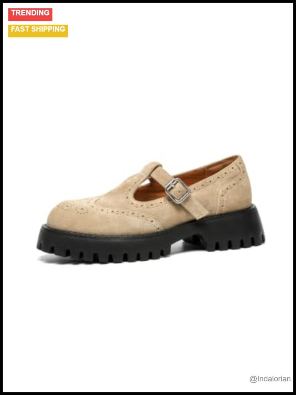 Suede Leather Platform T-Strap Mary Jane Oxfords Buckle
